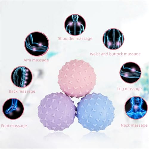 WOVTE Massage Lacrosse Ball Set for Sore Muscles, Shoulders, Neck, Back, Foot, Body, Deep Tissue, Trigger Point, Muscle Knots, Yoga and Myofascial Release - color: Light-blue Pink Purple