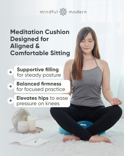 Mindful Modern Velvet Meditation Cushion | Luxe Zafu Yoga Floor Pillow Seat | Posture Support | Buckwheat Hull Filled | Large Round Cushion with Removable Washable Cover + Carry Handle - color: Tropical
