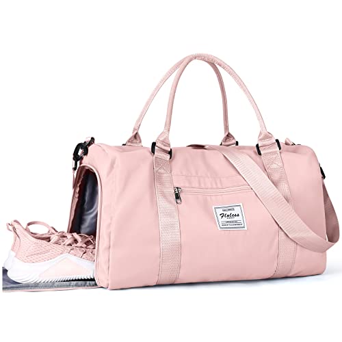 Gym Bag Womens Mens with Shoes Compartment and Wet Pocket Travel Duffel Bags for Women for Plane Sport Gym Tote Bags Swimming Yoga Small Waterproof Weekend Overnight Carry on Bag Hospital Holdalls - color: A7-Pink