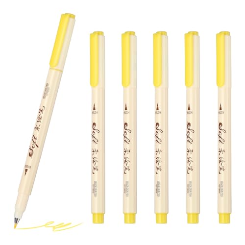 PATIKIL Fineliner Colored Pens, 6 Pcs Yellow Felt Brush Tip Fineliner Marker Waterproof Ink Watercolor Coloring Book Art Supplies Set for Artist Journaling Scrapbooking - color: Yellow
