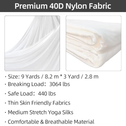PRIOR FITNESS Aerial Silks Kit, SGS&CE Certified, 9/15/20Yards - color: White, size: S(9 Yards)