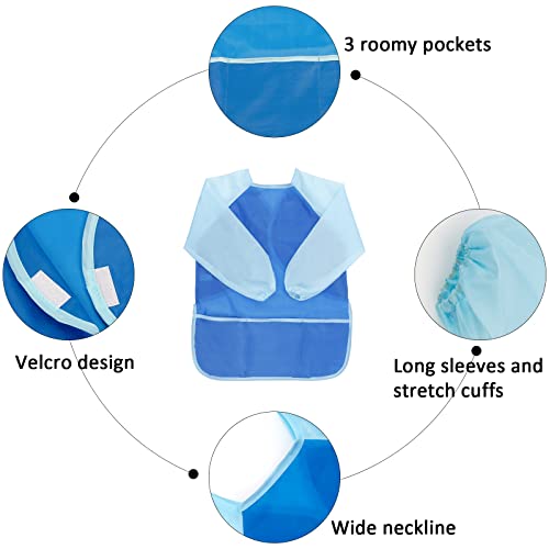 2 Pack Kids Art Smocks Children's Artist Apron Painting Smock with Long Sleeve and 3 Pockets for Age 3-8 - color: Light Blue & Yellow