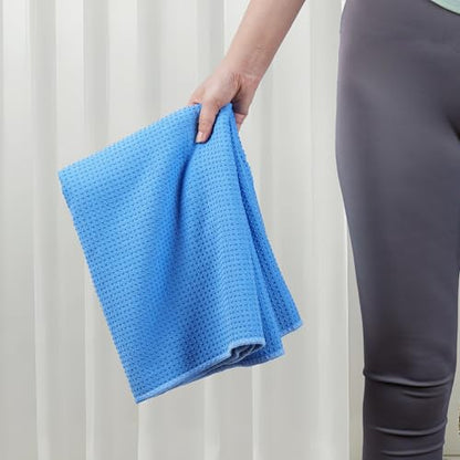 MICROFI Microfiber Hot Yoga Towel Mat, 24 x 72 inches, with Non-Slip Silicone Grip, Secure Fit Elastic Straps (Blue) - color: Blue