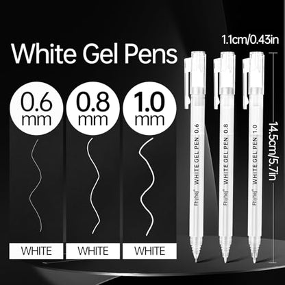White Gel Pens,0.6/0.8/1mm Fine Point White Pens Set, 9 Pack | Opaque White Archival Ink Pen for Black Paper Drawing, Sketching, Illustration, Bullet Journaling - color: White, size: 0.6/0.8/1.0 mm