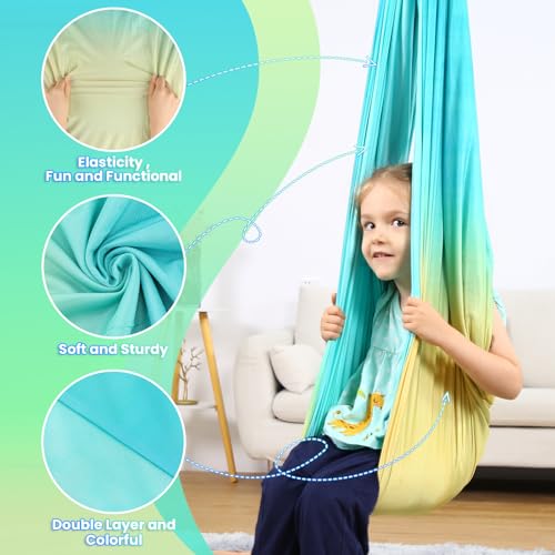 Sensory Swing, Indoor & Outdoor Sensory Swing for Kids & Adults, Double Layer Therapy Cuddle Swing for Kid with Autism, Holds up to 300lbs, Blue - color: Green