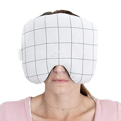 Migraine Relief Eye Pillow Masks with Bonus Washable Cover: Flaxseed Filled for Hot and Cold Pain Relief Therapy (Adult, White and Black, Blue and Ivory Stripe)