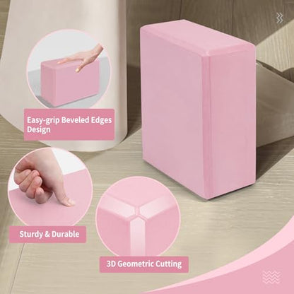 Yoga Blocks 2 Pack, 9"x6"x3" High-Density EVA Foam Yoga Block, Non-Slip Yoga Blocks for Yoga, Pilates Meditation, Stretching and Toning, Supportive, Latex-Free - color: Pink