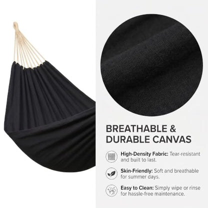 Canvas Hammock 122" Long X 59" Wide 2 Person Hammock 440 pounds Maximum Weight Applicable Scenes in Courtyard Autumn, Indoor Hanging Chairs, Beach Leisure (Black, Full) - color: Black, size: Full