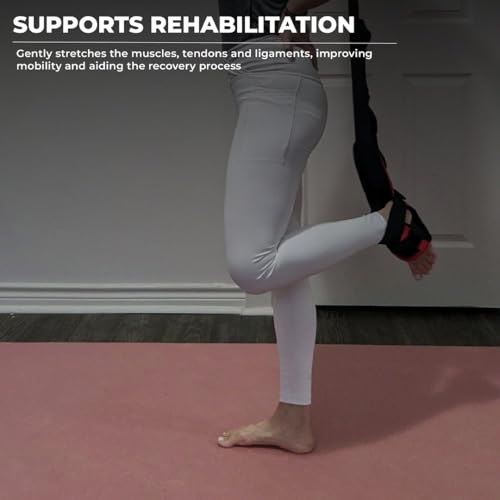 Foot and Calf Stretcher - Stretching Strap for Plantar Fasciitis, Achilles Tendonitis, Heel Spurs, Foot Drop, & Hamstring, Versatile Stretch Strap Used as Leg stretcher, Hamstring Stretcher and Foot Stretcher - color: Red