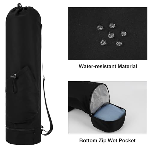 sportsnew Yoga Mat Bag with Water Bottle Pocket & Wet Pocket for Women - color: Black, size: Medium