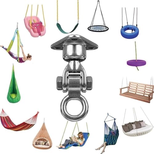 1500 LBS Heavy Duty Swing Hanger | 304 Stainless Steel Swivel Hanging Hardware with Oval Hooks | for Porch Swing, Hammock, Punching Bag, Playground,Hanging Chair (3 holes-360°+180°) - size: 3 holes-360°+180°
