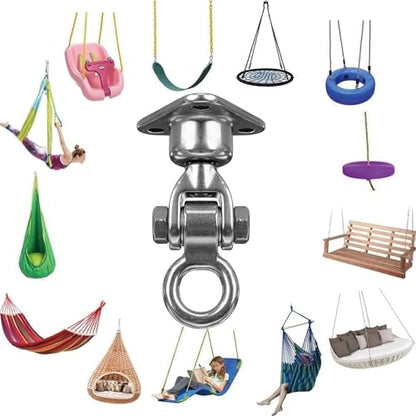 1500 LBS Heavy Duty Swing Hanger | 304 Stainless Steel Swivel Hanging Hardware with Oval Hooks | for Porch Swing, Hammock, Punching Bag, Playground,Hanging Chair (3 holes-360°+180°) - size: 3 holes-360°+180°