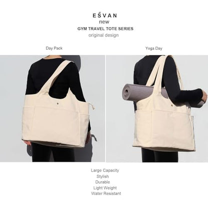 ESVAN Yoga Tote Bag Mat bag Women Shoulder Bags Carryall Tote for Travel Office Workout Gym Nurse Beach - color: Beige