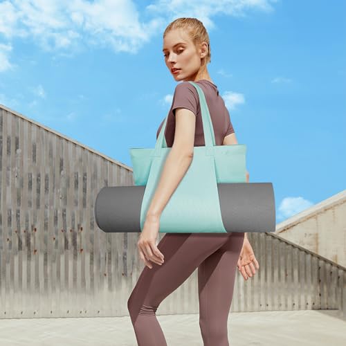 Yoga Mat Bag for Women, Pure Cotton Canvas Yoga Tote with Wet/Dry Pocket, Bottle Holder & Inner Zipper Pocket, Yoga Mat Carrier Bag for Pilates, Gym, Travel, Beach - color: Mint