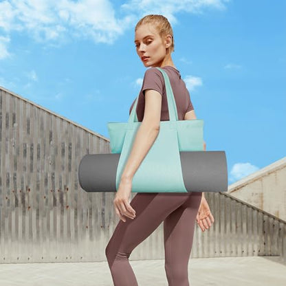 Yoga Mat Bag for Women, Pure Cotton Canvas Yoga Tote with Wet/Dry Pocket, Bottle Holder & Inner Zipper Pocket, Yoga Mat Carrier Bag for Pilates, Gym, Travel, Beach - color: Mint