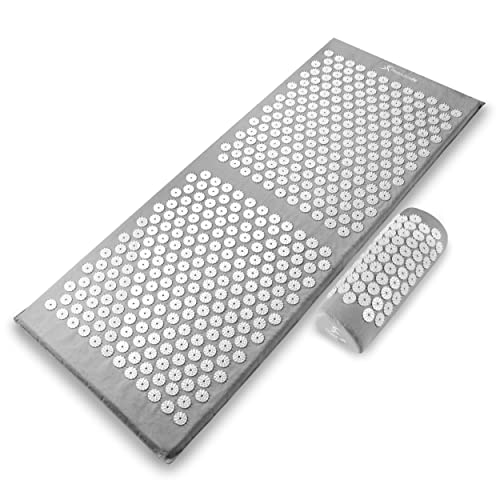 ProsourceFit Acupressure Mat and Pillow Set for Back/Neck Pain Relief and Muscle Relaxation, XL - Grey/White - color: Grey/White, size: XL