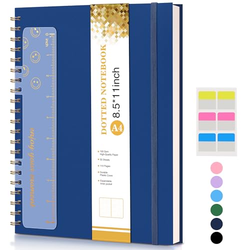 UEBZFOCS Dotted Notebook, Spiral Notebook Journal 8.5” x 11”, A4 Large Dot Grid Notebooks for Women Men, 100 GSM Dotted Paper, Plastic Hardcover Spiral Bullet Journals for Work School Sketching, Navy - color: Navy, size: Dotted