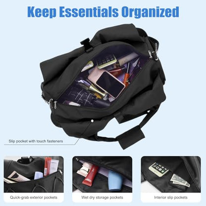Forestfish Gym Bag For Women With Yoga Mat Holder, Black | Shoe Compartment, Wet Dry Storage Pocket, Removable Shoulder Strap, Lightweight & Water Resistant - color: Black