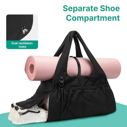 Yoga Mat Bag Yoga Bag for Women with Mat Holder Large Sport Gym Bag with Adjustable Yoga Mat Strap Shoes Compartment - color: Black