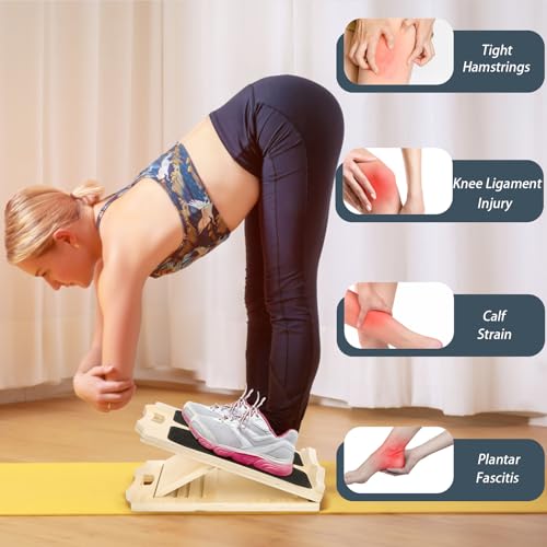 Yarlung Wooden Slant Board for Calf Stretching, Portable Squat Incline Board for Knees Ankle Leg Heel, Adjustable 5 Angles Calf Stretch Wedge for Exercise, Physical Therapy - size: 16"L x 12.5"W x 1.5"H