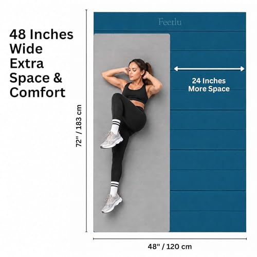 Extra Wide & Large Foldable Yoga Mat, 72" x 48", 6mm/8mm Thick - color: Teal/Orange, size: 48" x 72" x 1/3"