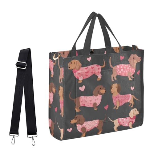 Naanle Chic Pattern Corduroy Satchel Tote Shoulder Bag for Women Weekender Travel Beach Shopping Gym - color: Multi-dachshunds, size: S-10.2 x 9 x 4 Inches
