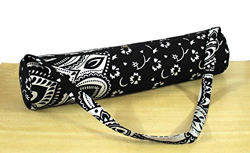 ICC Black Gold Mandala Full-Zip Exercise Yoga Mat Carry Bag Gym Beach Pilates Carrier Bags Hippie Mandala Indian Cotton Bag - style: Black Silver Flower Half