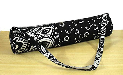 ICC Black Gold Mandala Full-Zip Exercise Yoga Mat Carry Bag Gym Beach Pilates Carrier Bags Hippie Mandala Indian Cotton Bag - style: Black Silver Flower Half
