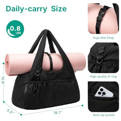 Yoga Mat Bag Yoga Bag for Women with Mat Holder Large Sport Gym Bag with Adjustable Yoga Mat Strap Shoes Compartment - color: Black