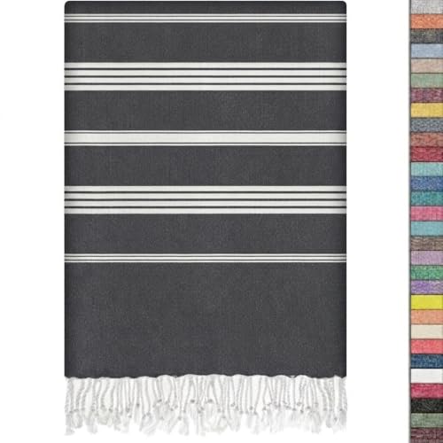 EPHESUS TOWELS Turkish Beach Towel - 38x70 inch Oversized - Sultan Design - Turkish Towel for Beach, Bath, Pool, Gym, Yoga - Prewashed, Lightweight, Quick Dry (Black) - color: Black