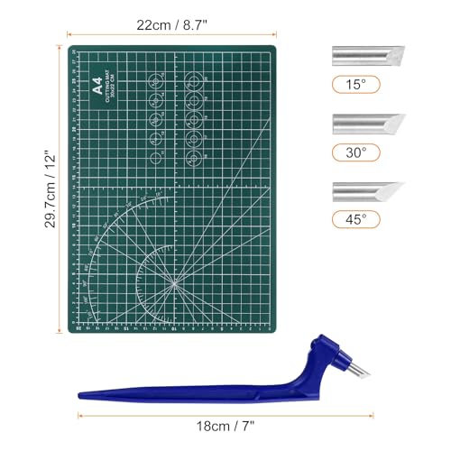HARFINGTON Craft Cutting Tools 15/30/45 Degree Blades 360 Degree Rotating Blade Stainless Steel Cutter Pen Knife with Mat for DIY Crafts Stencils Scrapbooks, Blue - color: Blue
