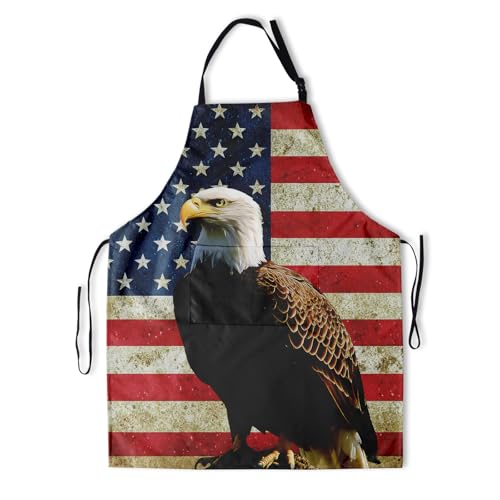Art Apron with Pocket for Women Men | Kitchen Aprons Chef Apron for Cooking Baking BBQ Painting Gardening - color: Retro Flag Art