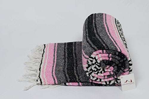 Open Road Goods Pink Mexican Blanket - Authentic Serape Falsa Blanket - Handmade - color: Pink