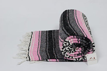 Open Road Goods Pink Mexican Blanket - Authentic Serape Falsa Blanket - Handmade - color: Pink