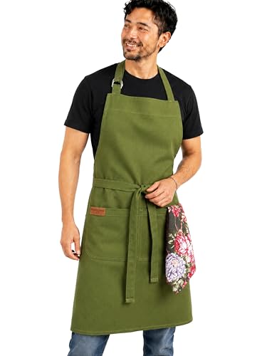 100% Cotton Kitchen Apron with 2 Pockets – Adjustable Chef Apron for Cooking Baking BBQ – Unisex Apron - color: Pine