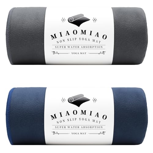 MIAOMIAO 2 Pack Non-Slip Hot Yoga Towel Set,Super Absorbent Microfiber in, 24.5" x 72" - Anti-Slip, Injury Free Design for Pilates, Yoga Mats, Exercise, and Fitness Gear Carbon Grey/Navy Blue - color: Z-carbon Grey/Navy Blue(2 Pack)