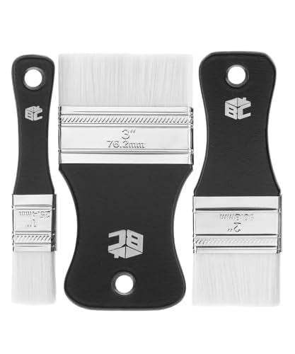 Bates- Flat Paddle Paint Brush Set, 3 Pack, 1"/2"/3" Nylon Bristles | Scale Paddle Brush with Short Ergonomic Handle for Oil and Acrylic Paints Varnishes Painter Artist