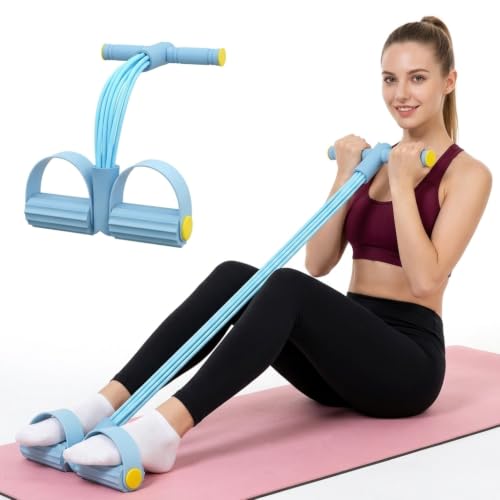 Pedal Resistance Band with Handle,4/6/8 Tubes Options,Full-Body Use - color: 8Tubes-Blue