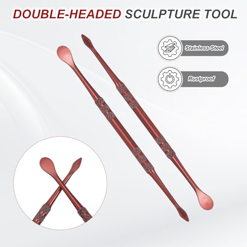 HARFINGTON 7pcs Wax Carving Tool 4.75" Double-Headed Stainless Steel Sculpture Tools Kit Modeling Engraving Sculpting Spoons for Clay Pottery Crafts Shaping, Rose Gold - color: Rose gold