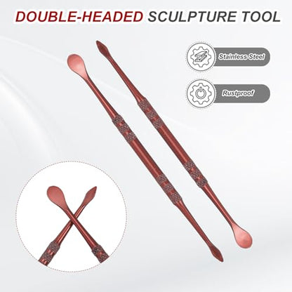 HARFINGTON 7pcs Wax Carving Tool 4.75" Double-Headed Stainless Steel Sculpture Tools Kit Modeling Engraving Sculpting Spoons for Clay Pottery Crafts Shaping, Rose Gold - color: Rose gold