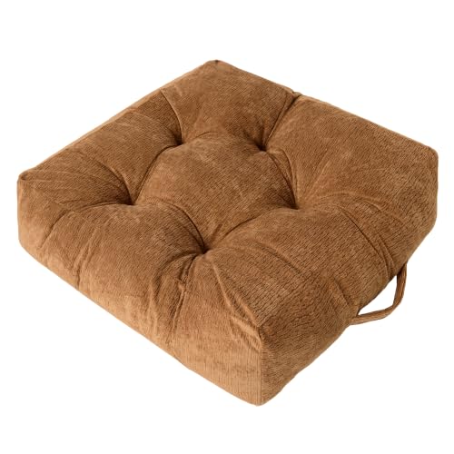 Floor Pillow Cushion for Adults Sitting | Large Meditation Cushion Pillow with Handle for Tatami Living Room or Yoga (1, Square, Caramel Brown, 22 x 22 x 6 inches) - color: Square Caramel Brown