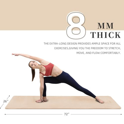 Yoga Mat Extra thick 8mm Exercise mat, Soft Lightweight TPE Fitness Mat with strap, High Elasticity, Anti-fatigue,non-slip mat for Women, Yoga, Camping, Travel, Gym & Outdoor | 72"L x 0.32"Th - color: Milk coffee