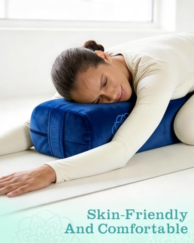 3 in 1 Yoga Bolster Pillow Set, Premium Rectangular Velvet Cushion - color: Dusty Blue