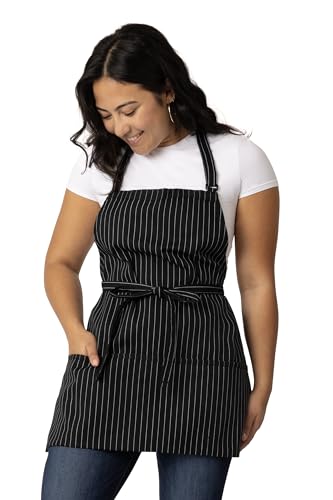 Chef Works Unisex Three Pocket Apron - color: Black White Pinstripe