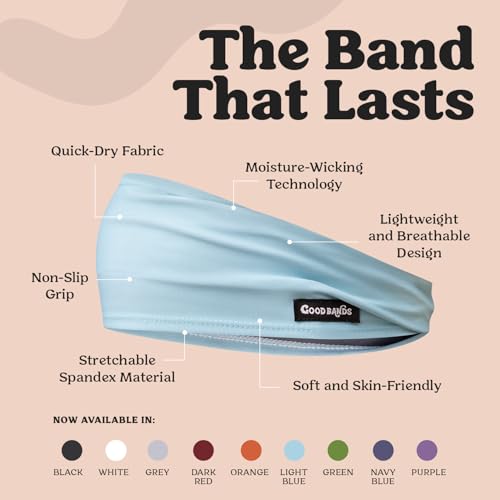 Good Bands Sweat Headbands for Men and Women, Non Slip Workout Sweatband - color: Light Blue, size: Single