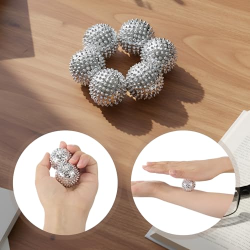 6 Pcs Magnetic Spiky Massage Ball Hand Exercise Relief, Silver - color: Silver