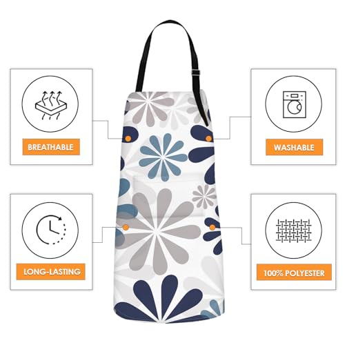 Apron with Pockets, 32x28 inch, 2 Pack, Grey Daisy | Geometric Flowers Adjustable Bib with Pockets for Women Men Couple Lovers Chef Home Baking Gardening - color: Flowers Daisy