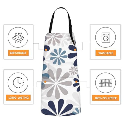 Apron with Pockets, 32x28 inch, 2 Pack, Grey Daisy | Geometric Flowers Adjustable Bib with Pockets for Women Men Couple Lovers Chef Home Baking Gardening - color: Flowers Daisy