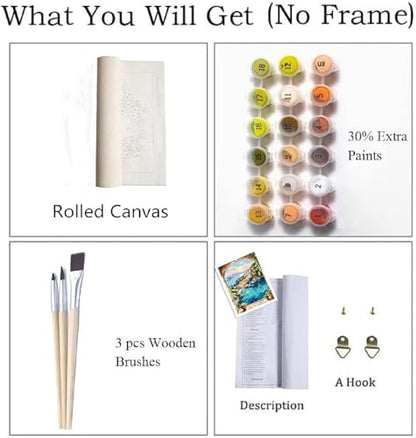 ZRIZQ Landscape Paint by Numbers Kit for Adults Beginner,Scenery,16x20 | Full set with wooden brushes,rolled canvas,rich paints.Calming activity.Beginner friendly.Just open and paint. - color: 16"X20"Rolled Canvas(Frameless)-Landscape 13