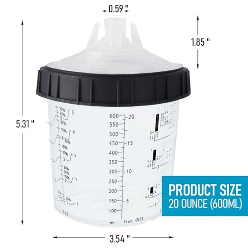 Disposable Paint Sprayer Mixing Cup Kit for Automotive Paint Gun - 10pcs, 20 Ounce, 10 Liners, 10 Lids, 1 Hard Cup, 4 Plugs - size: 10pcs